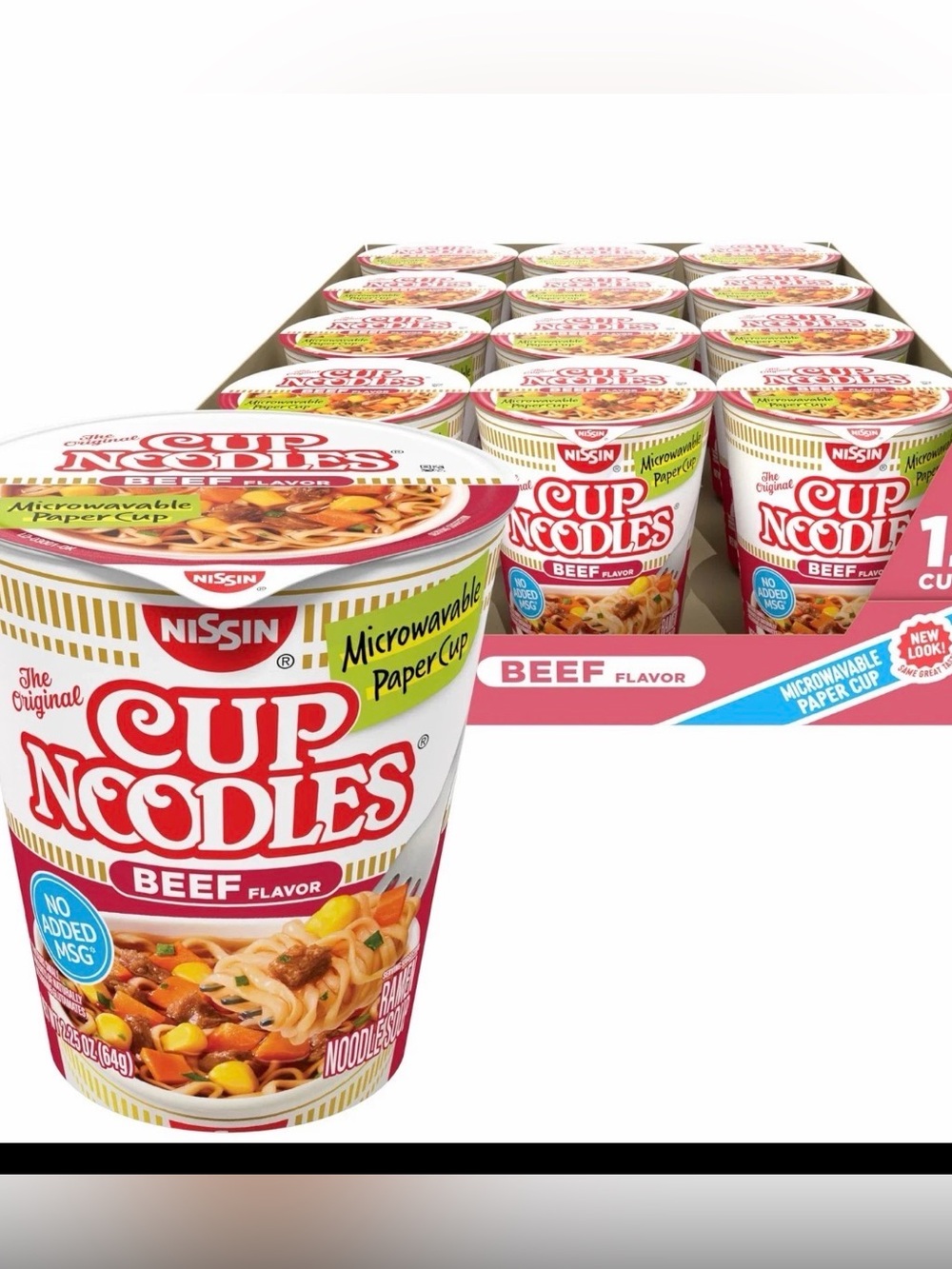 Nissin Cup Noodles Soup, Beef Flavor, Microwaveable 2.25 Ounce (Pack of 12)
